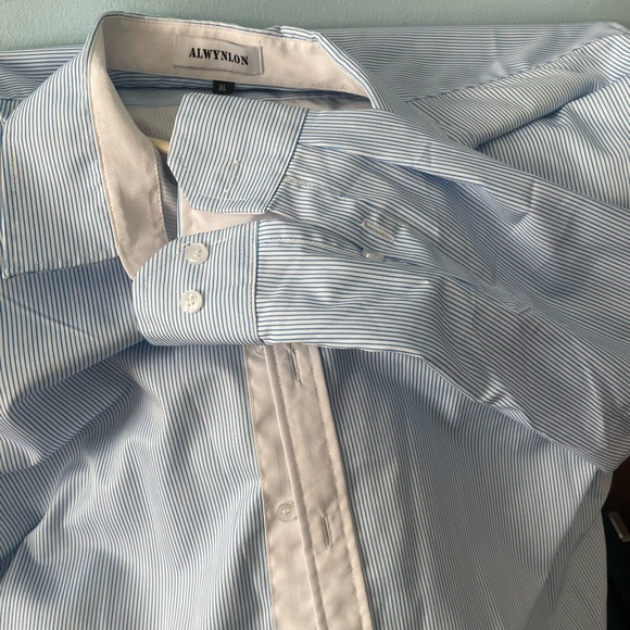 Mens Fashion Striped Shirt Casual Long Sleeve Light blue Xlarge brand new - Picture 6 of 6